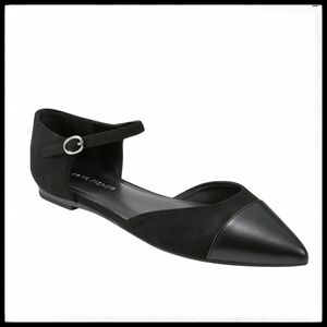 NWT Marc Fisher Women's Black Pointed Elesia D'Orsay Ankle-Strap Flats Size
